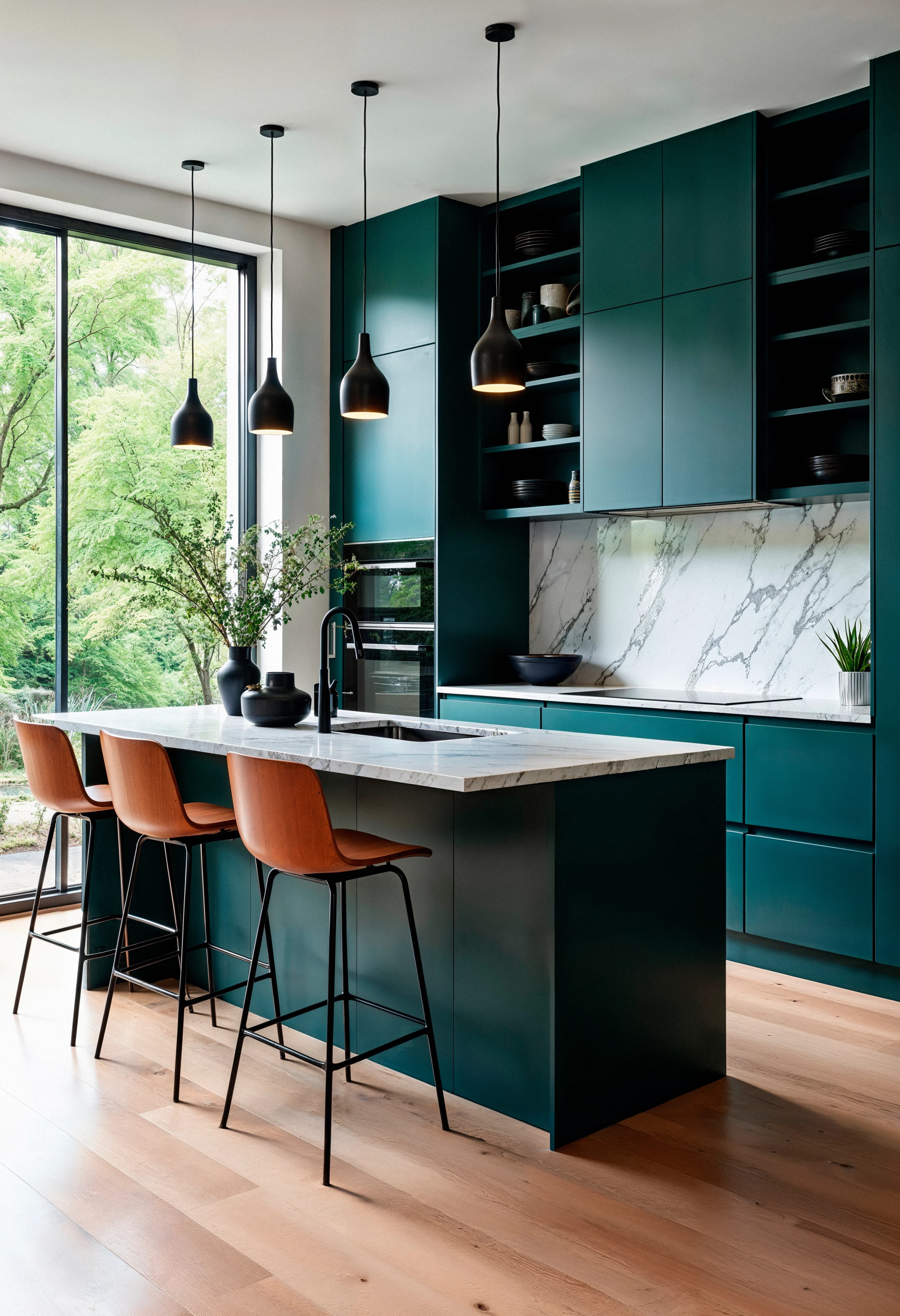 Cozinha contemporânea com elementos decorativos modernos.