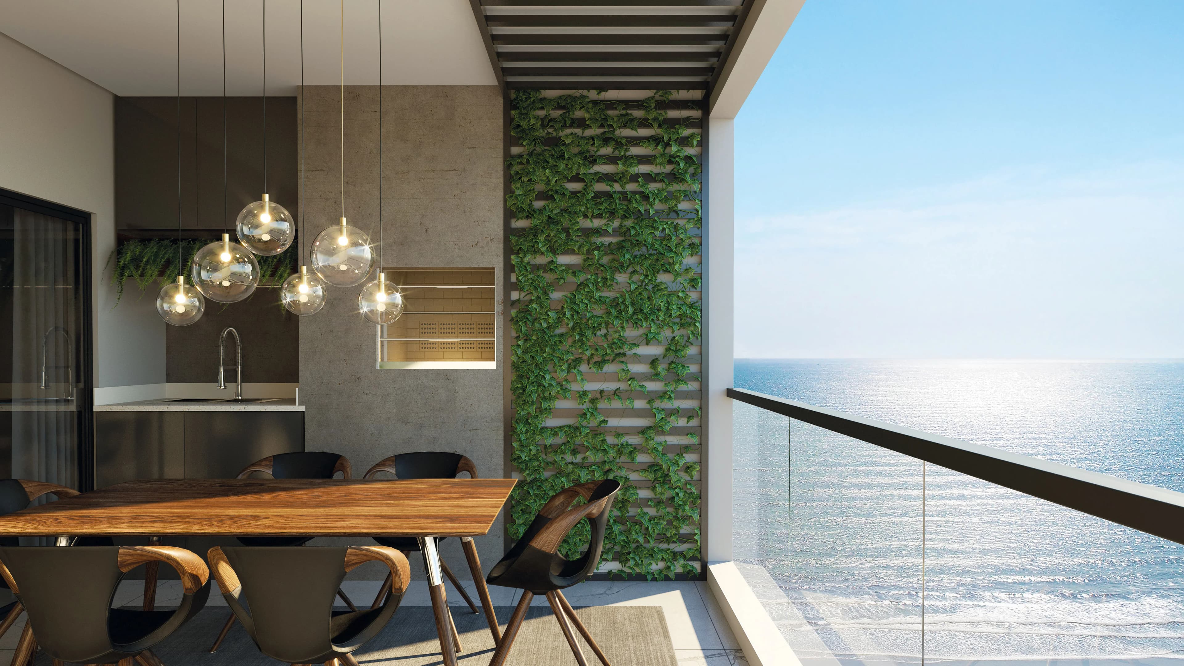 Renderização arquitetônica 3D da varanda